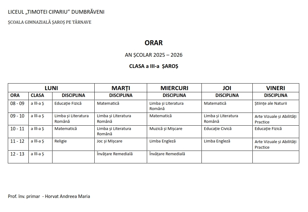 Orar primar saros 005