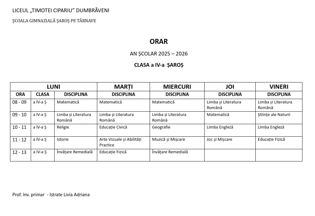 Orar primar saros 006